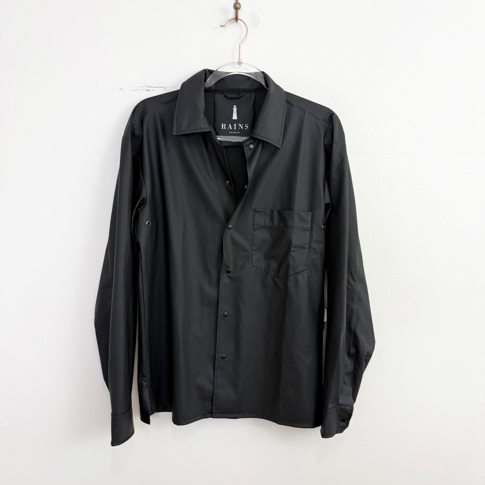 RAINS Waterproof Shirt Jacket Black Unisex Snap Front Rain Coat XXS XS